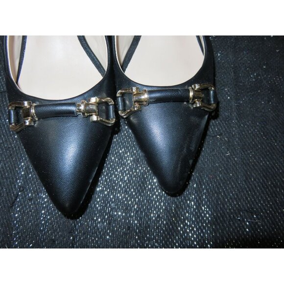Horsebit Accent Black Vegan Leather Kitten Heel Slingbacks sz 35 or US 5 - Picture 2 of 10